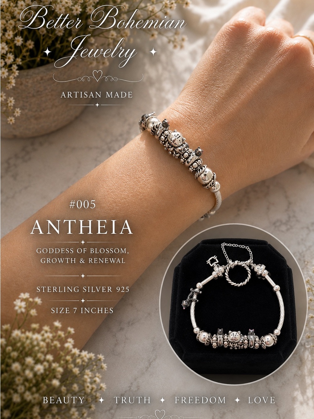 The Antheia Feline Charm Bracelet: A One-of-a-Kind Sterling Silver Exclusive#005